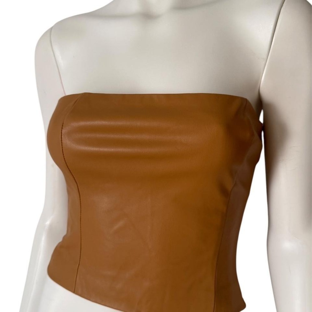 Meshki Faux Leather Strapless Tube Top Caramel Brown Leather XS Going out